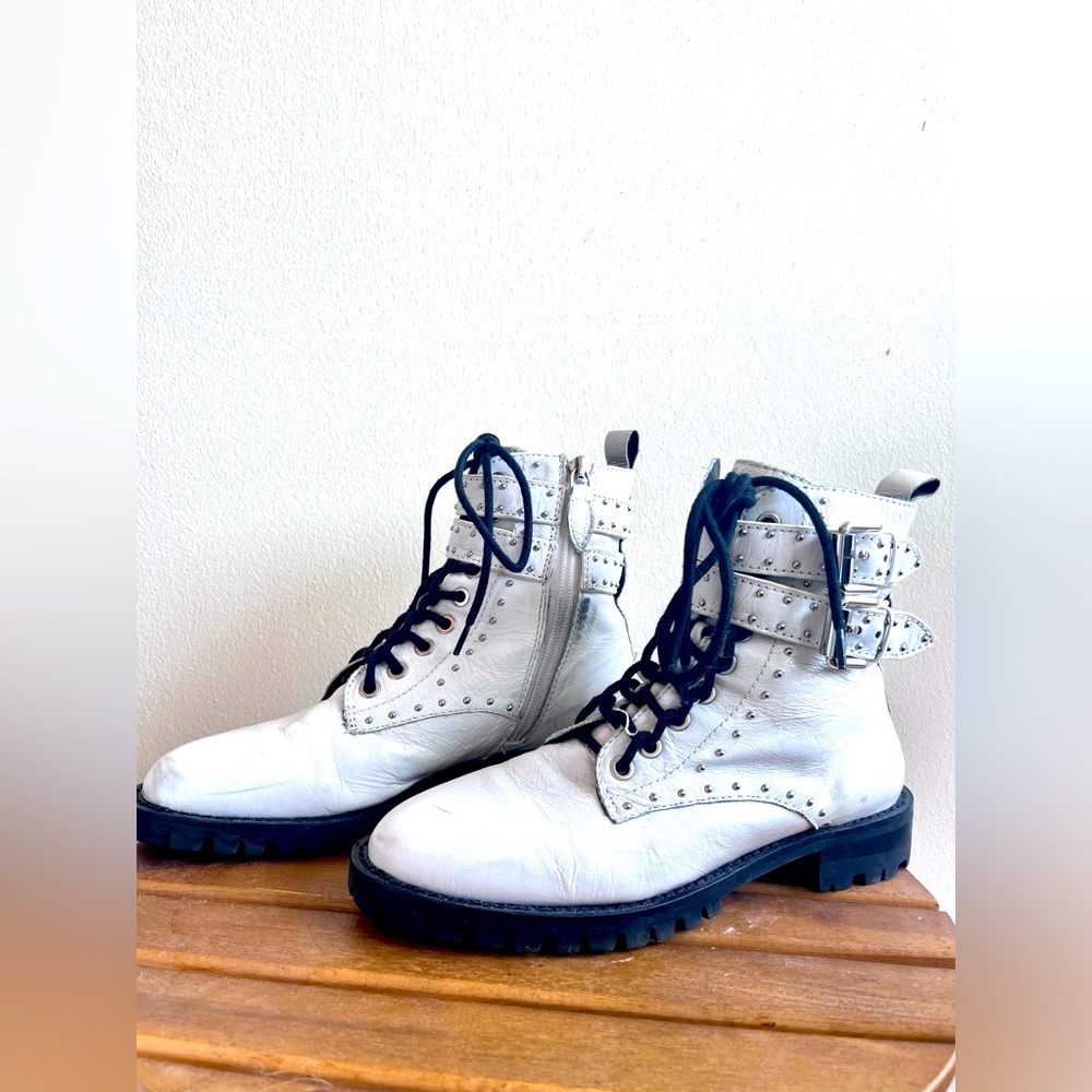 Rebecca Minkoff white patent studded boots